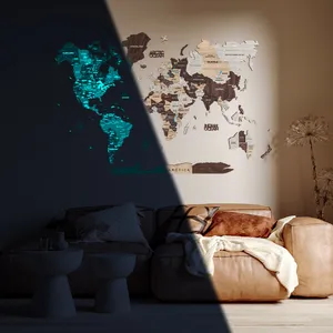 3D nástenná drevená magnetická mapa sveta - Svietiaca v tme farba Capuccino XL - (200x120cm) 3D nástenná drevená magnetická mapa sveta - Svietiaca v tme farba Capuccino XL - (200x120cm)