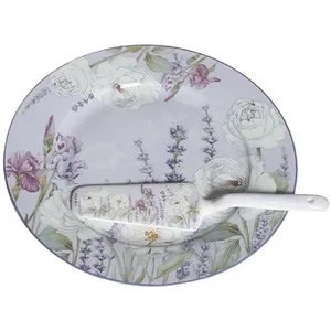 Home Elements Porcelánový okrúhly tanier s lyžicou na tortu, Levanduľa Home Elements Porcelánový okrúhly tanier s lyžicou na tortu, Levanduľa