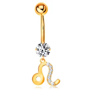 Piercing do pupka zo žltého zlata 585 - číry zirkón, symbol zverokruhu - LEV Piercing do pupka zo žltého zlata 585 - číry zirkón, symbol zverokruhu - LEV