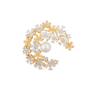 JwL Luxury Pearls Trblietavá pozlátená brošňa 2v1 s pravou perlou a kryštálmi JL0730 JwL Luxury Pearls Trblietavá pozlátená brošňa 2v1 s pravou perlou a kryštálmi JL0730