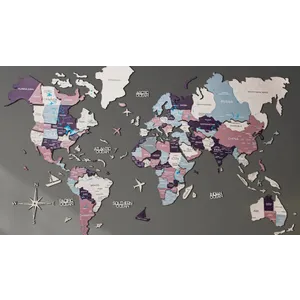 Travel mapa 3D drevená na stenu PASTEL - 100x60cm Travel mapa 3D drevená na stenu PASTEL - 100x60cm
